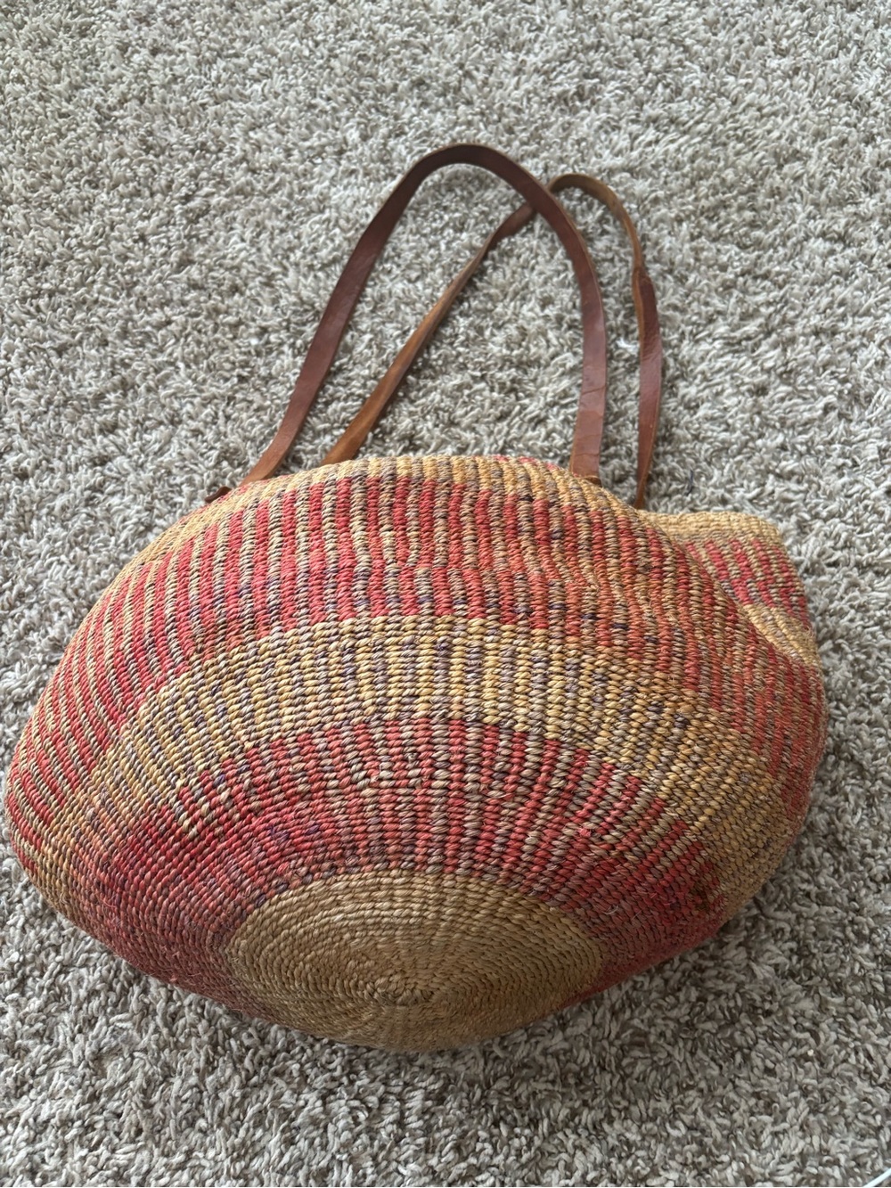 Woven SISAL woven vintage leather Tote Bag with Red and Tan Accents kenya